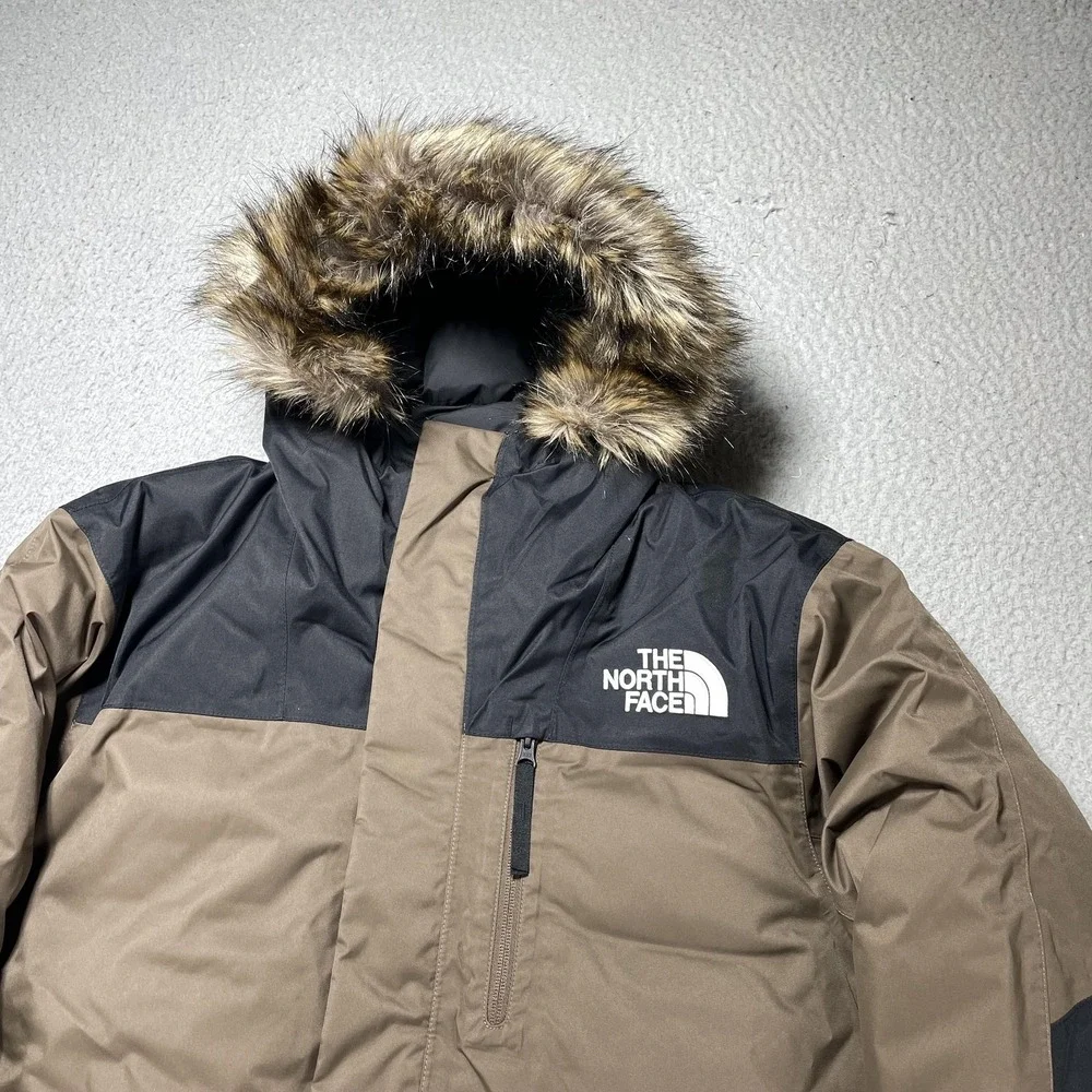 The North Face Bedford Down Parka Coat Mens Medium Brown DryVent Hooded Faux Fur